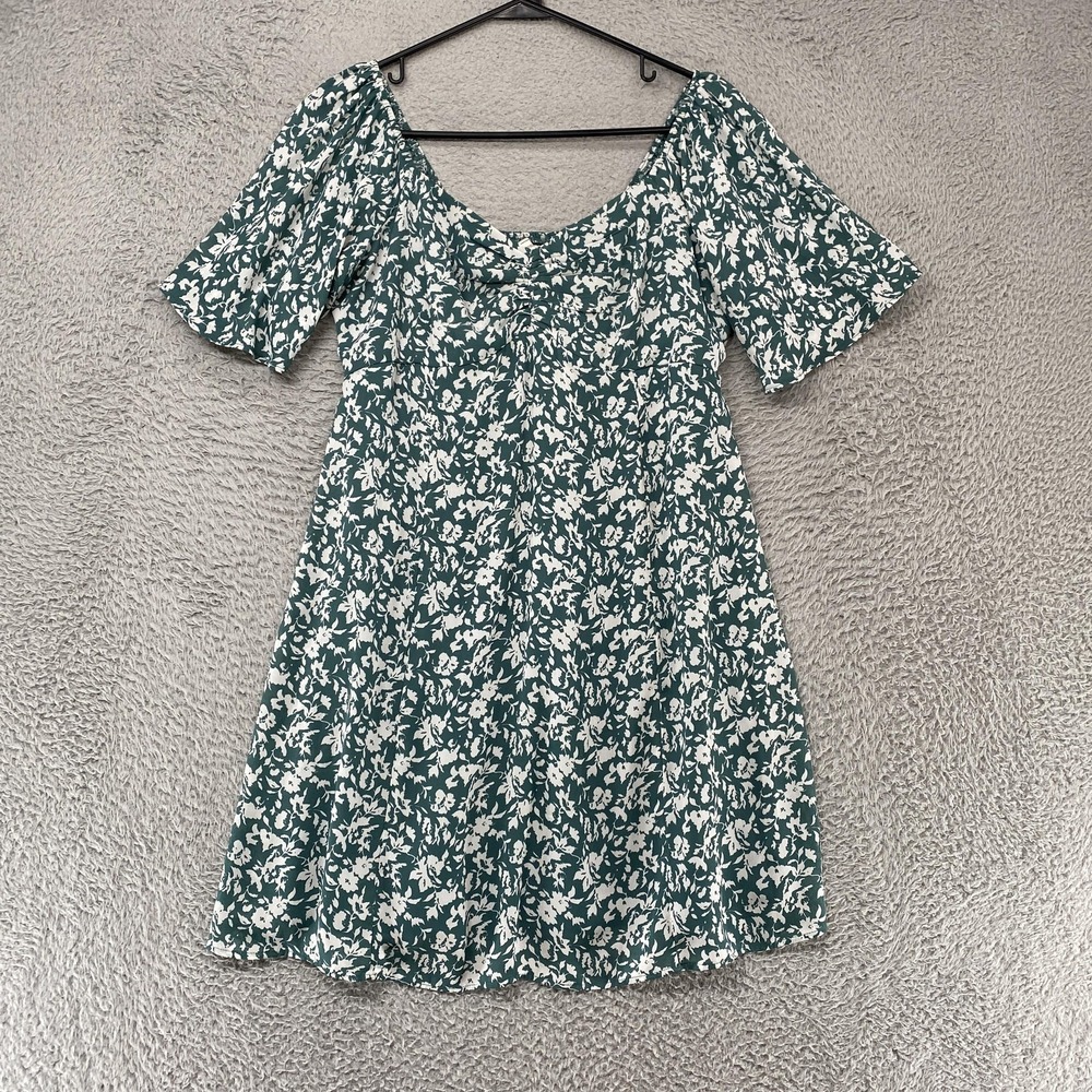 Abercrombie Babydoll Dress‎ Womens Large Green Floral Smocked Fit Flare Sundress